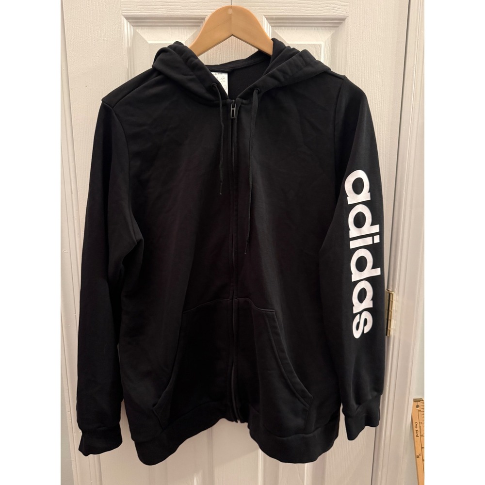 Adidas Black Full Zip Sleeve Logo Hoodie Womens 1X Athleisure Sweatshirt